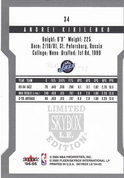 2004-05 SkyBox LE #34 Andrei Kirilenko Back