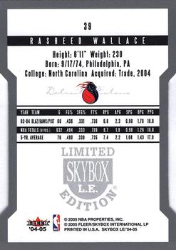2004-05 SkyBox LE #39 Rasheed Wallace Back