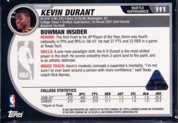 2007-08 Bowman - Press Plates Magenta #111 Kevin Durant Back