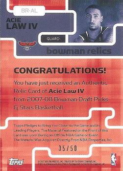 2007-08 Bowman - Relics Bronze #BR-AL Acie Law IV Back