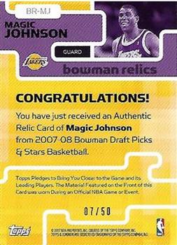 2007-08 Bowman - Relics Bronze #BR-MJ Magic Johnson Back