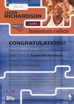 2007-08 Bowman - Relics Triple Bronze #BR-JR Jason Richardson Back