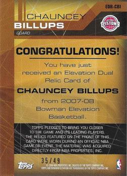 2007-08 Bowman Elevation - Relics Dual Blue #EDR-CBI Chauncey Billups Back