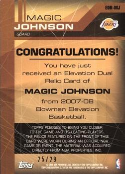 2007-08 Bowman Elevation - Relics Dual Red #EDR-MJ Magic Johnson Back