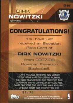 2007-08 Bowman Elevation - Relics Green #ER-DN Dirk Nowitzki Back