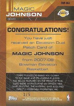 2007-08 Bowman Elevation - Relics Patches Dual Blue #EDP-MJ Magic Johnson Back