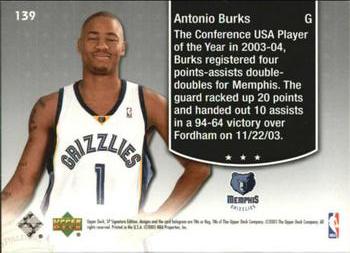 2004-05 SP Signature Edition #139 Antonio Burks Back