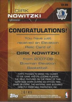 2007-08 Bowman Elevation - Relics Red #ER-DN Dirk Nowitzki Back