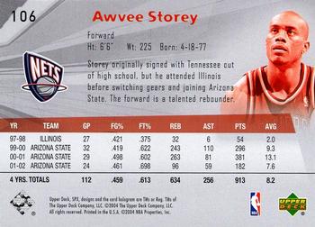 2004-05 SPx #106 Awvee Storey Back