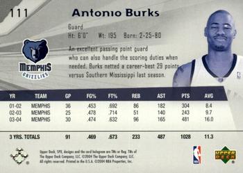 2004-05 SPx #111 Antonio Burks Back