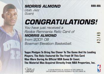 2007-08 Bowman Elevation - Rookie Remnants 49 #RRR-MA Morris Almond Back