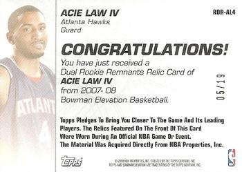 2007-08 Bowman Elevation - Rookie Remnants Dual 19 #RDR-AL4 Acie Law IV Back
