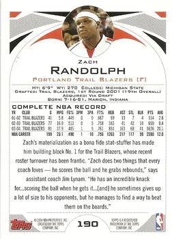 2004-05 Topps #190 Zach Randolph Back