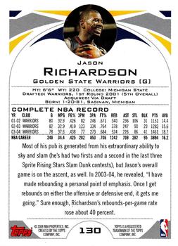 2004-05 Topps #130 Jason Richardson Back
