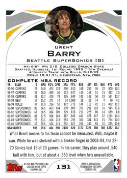 2004-05 Topps #131 Brent Barry Back