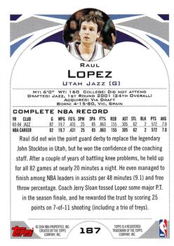 2004-05 Topps #187 Raul Lopez Back
