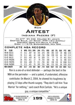 2004-05 Topps #199 Ron Artest Back