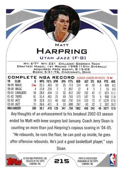 2004-05 Topps #215 Matt Harpring Back