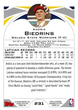 2004-05 Topps #231 Andris Biedrins Back