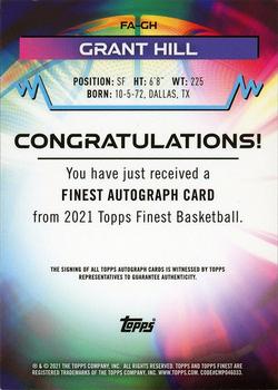2021 Topps Finest - Autographs Gold #FA-GH Grant Hill Back