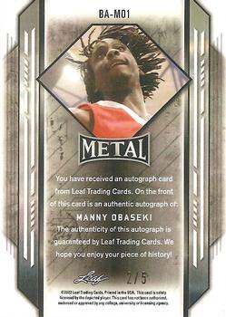 2021-22 Leaf Metal - Green Crystal #BA-MO1 Manny Obaseki Back