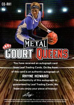 2021-22 Leaf Metal - Court Queens Autographs Blue Mojo #CQ-RH1 Rhyne Howard Back
