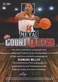 2021-22 Leaf Metal - Court Queens Autographs Blue Wave #CQ-DM1 Diamond Miller Back