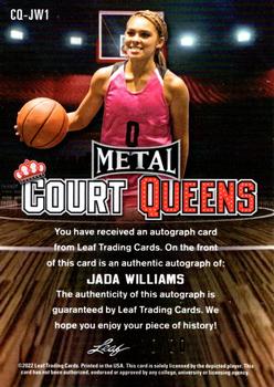2021-22 Leaf Metal - Court Queens Autographs Pink Wave #CQ-JW1 Jada Williams Back