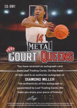 2021-22 Leaf Metal - Court Queens Autographs Purple Wave #CQ-DM1 Diamond Miller Back
