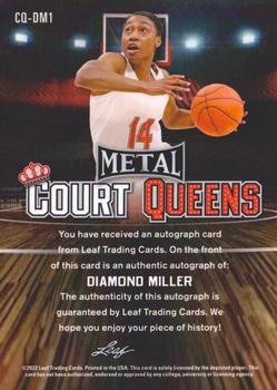 2021-22 Leaf Metal - Court Queens Autographs Silver Wave #CQ-DM1 Diamond Miller Back