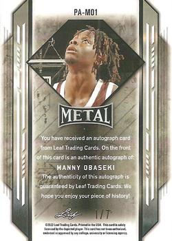 2021-22 Leaf Metal - Portrait Autographs Black Crystal #PA-MO1 Manny Obaseki Back