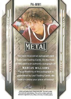 2021-22 Leaf Metal - Portrait Autographs Black Mojo #PA-MW1 Marcus Williams Back