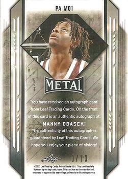 2021-22 Leaf Metal - Portrait Autographs Black Wave #PA-MO1 Manny Obaseki Back