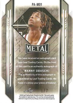2021-22 Leaf Metal - Portrait Autographs Green Wave #PA-MO1 Manny Obaseki Back
