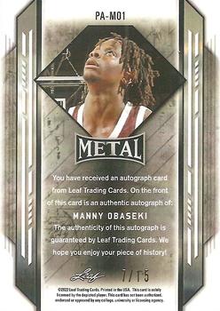 2021-22 Leaf Metal - Portrait Autographs Pink Crystal #PA-MO1 Manny Obaseki Back
