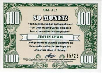 2021-22 Leaf Metal - So Money Autographs Blue Crystal #SM-JL1 Justin Lewis Back