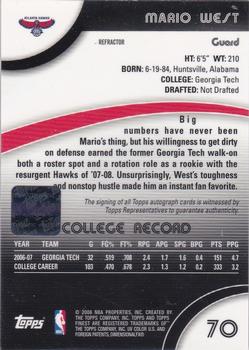 2007-08 Finest - Rookie Autographs Refractors #70 Mario West Back