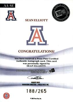 2007-08 Press Pass Legends - All-American Autographs #AA-SE Sean Elliott Back
