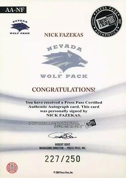 2007-08 Press Pass Legends - All-American Autographs #AA-NF Nick Fazekas Back
