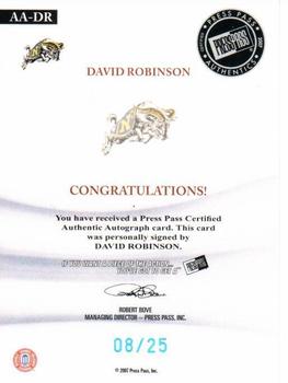 2007-08 Press Pass Legends - All-American Autographs Platinum #AA-DR David Robinson Back