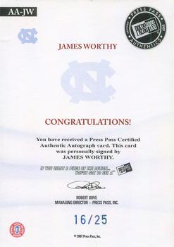 2007-08 Press Pass Legends - All-American Autographs Platinum #AA-JW James Worthy Back