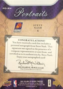 2007-08 SP Rookie Threads - Portraits Autographs #PO-SN Steve Nash Back