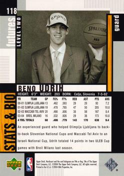 2004-05 Upper Deck Hardcourt #118 Beno Udrih Back