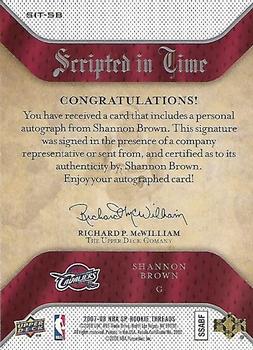 2007-08 SP Rookie Threads - Scripted in Time #SIT-SB Shannon Brown Back