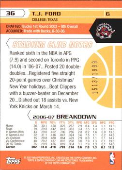 2007-08 Stadium Club - 1st Day Issue #36 T.J. Ford Back