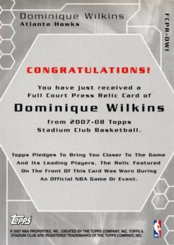 2007-08 Stadium Club - Full Court Press Relics Gold #FCPR-DWI Dominique Wilkins Back