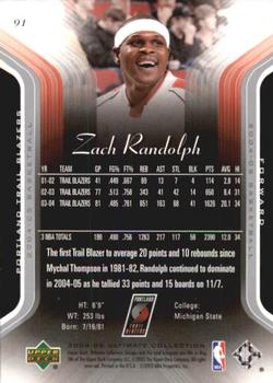2004-05 Upper Deck Ultimate Collection #91 Zach Randolph Back