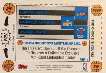 2007-08 Topps - Rip Card Combinations #RIP-1 LeBron James / Carmelo Anthony / Dwyane Wade Back