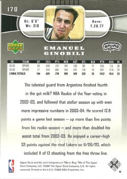 2004-05 Upper Deck #170 Emanuel Ginobili Back