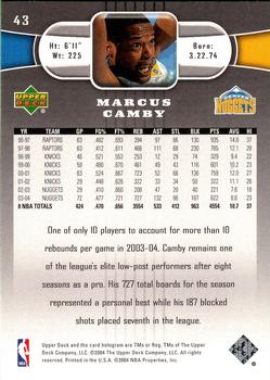 2004-05 Upper Deck #43 Marcus Camby Back